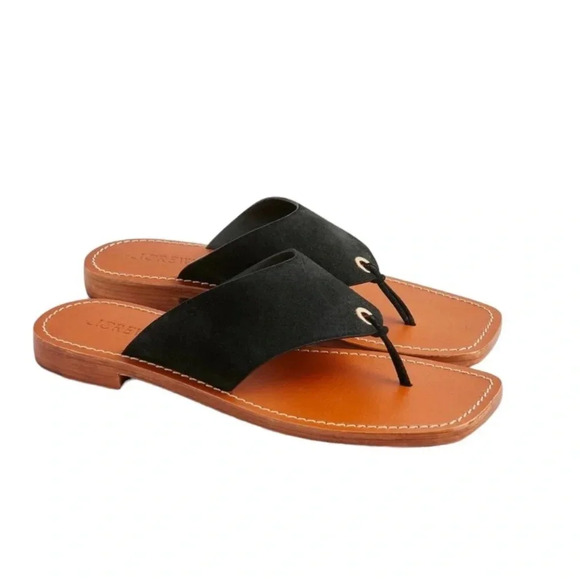 J. Crew Suede Thong Leather Sandals Black Size 9 - Picture 1 of 10